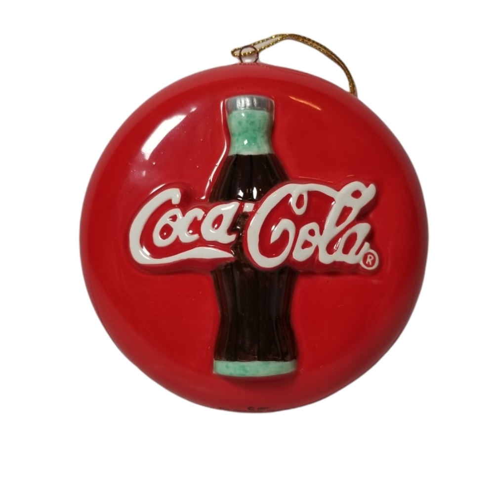 1997 Coca-Cola red ceramic disk w/bottle hanging ornament